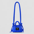 Blue MOD-LE-MODE PUFFER Mini multiway convertible tote bag with drawstring closure, adjustable shoulder strap and front logo patch, photographed in a studio.