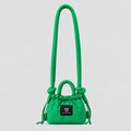 Green MOD-LE-MODE PUFFER Mini multiway convertible tote bag with drawstring closure, adjustable shoulder strap and front logo patch, photographed in a studio.