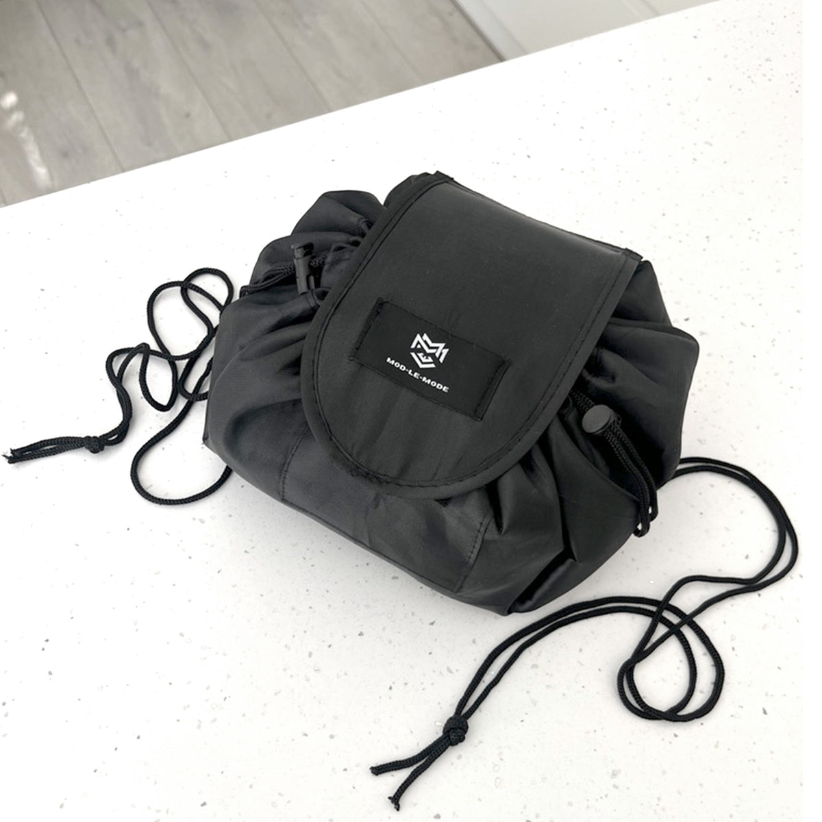 Black MOD-LE-MODE URCHIN lay-flat drawstring utility pouch